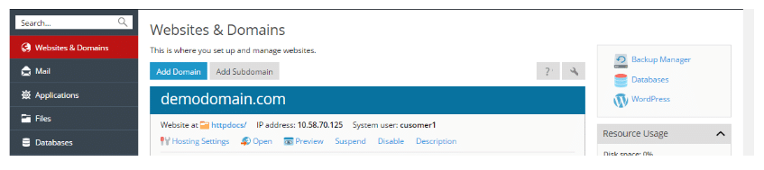 Add Addon Domain in Plesk