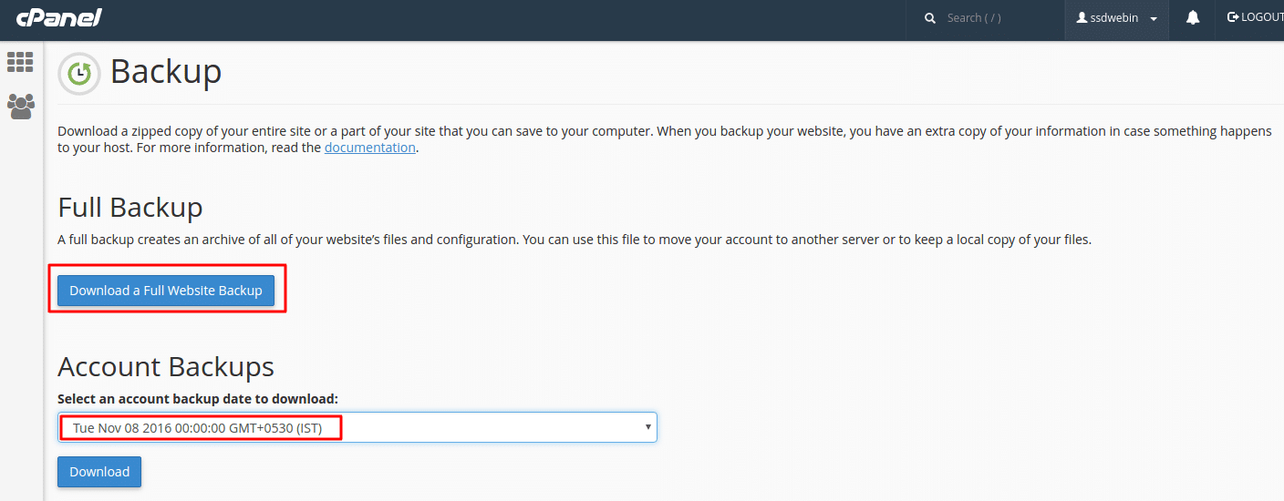 Backup your website contets cPanel