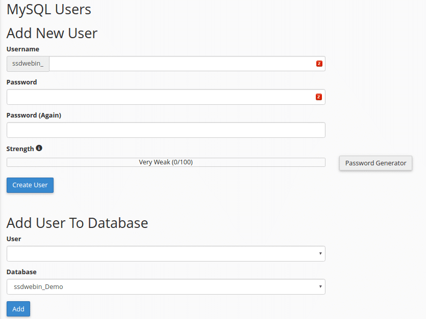 Create Mysql Database User in cPanel