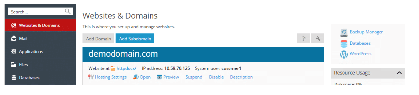Add Subdomain in Plesk