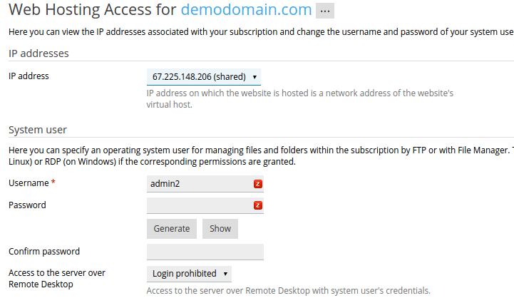 Manage, Add FTP Account in Plesk panel