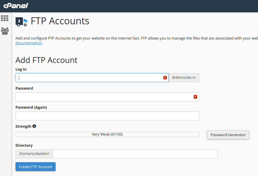 create FTP Account cPanel