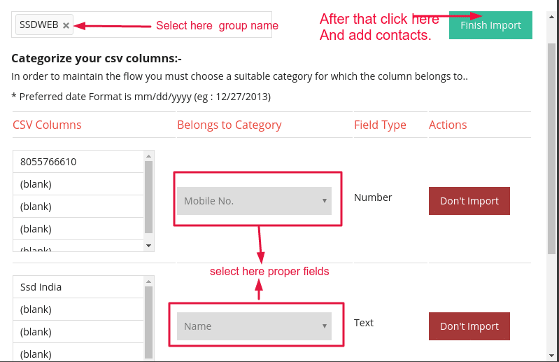 Upload contact Excel Sheet