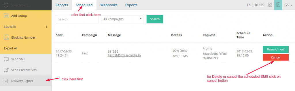delete Scheduled SMS
