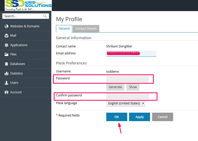 Plesk control panel Password