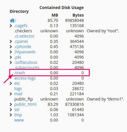 delete hidden subdirectories in cpanel