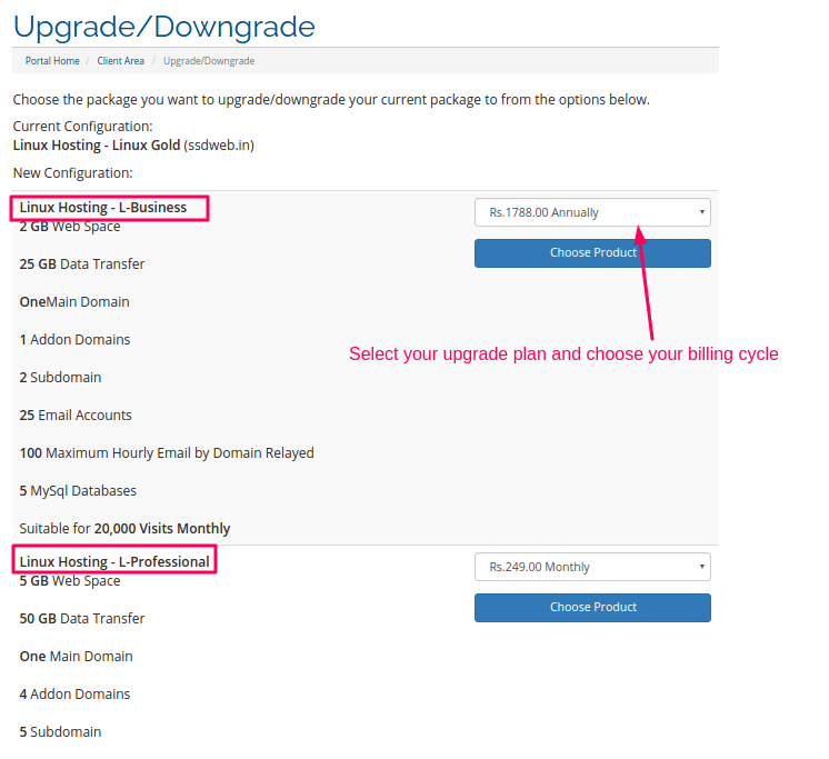 Checkout Upgrade options with cost