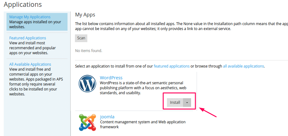 Install WordPress in Plesk