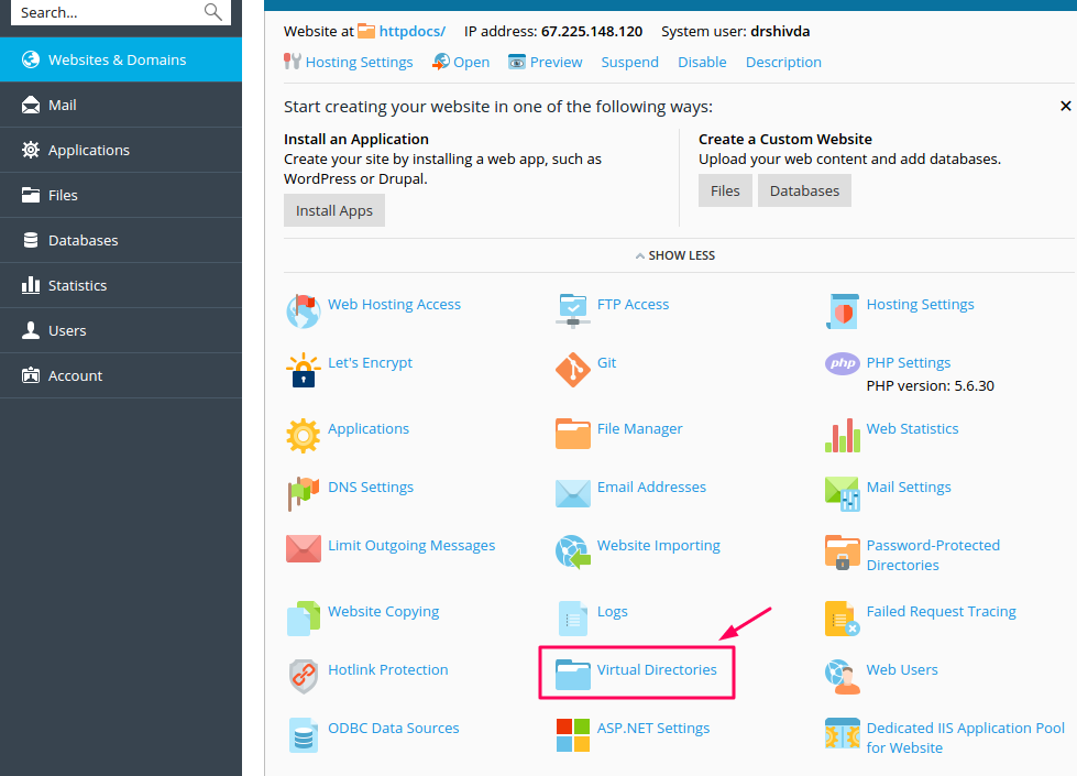 Default page in plesk
