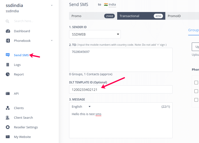 DLT Template ID in SMS Portal